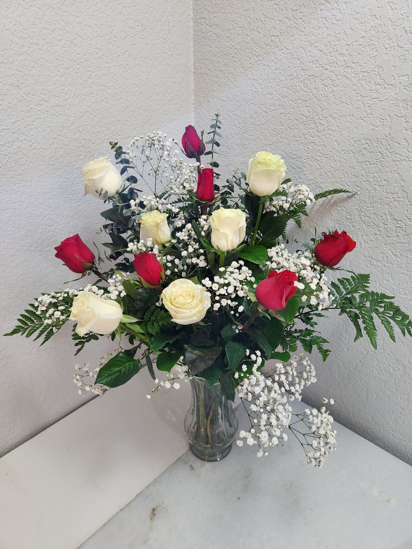 6 Premium WHITE Roses & 6 Premium RED Roses