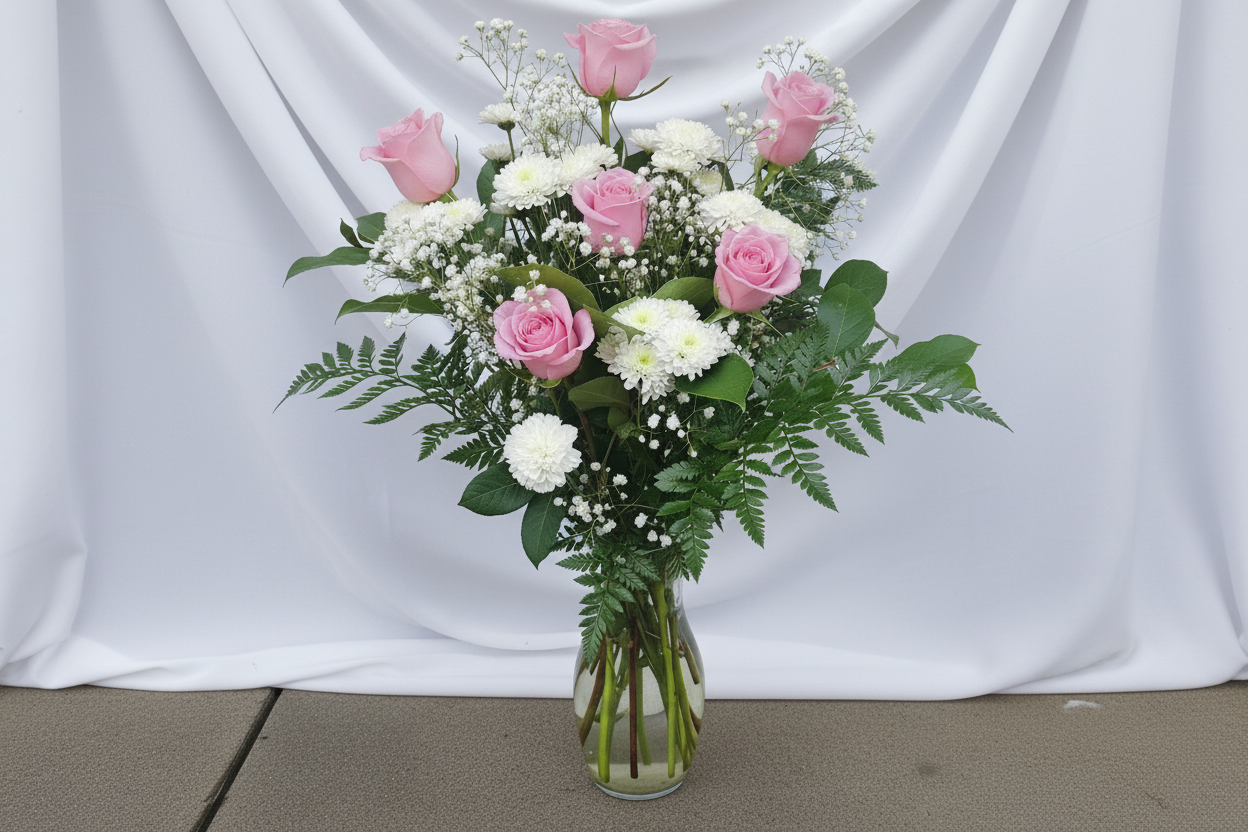 6 Roses with Chrysanthemums – Elegant Rose Arrangment
