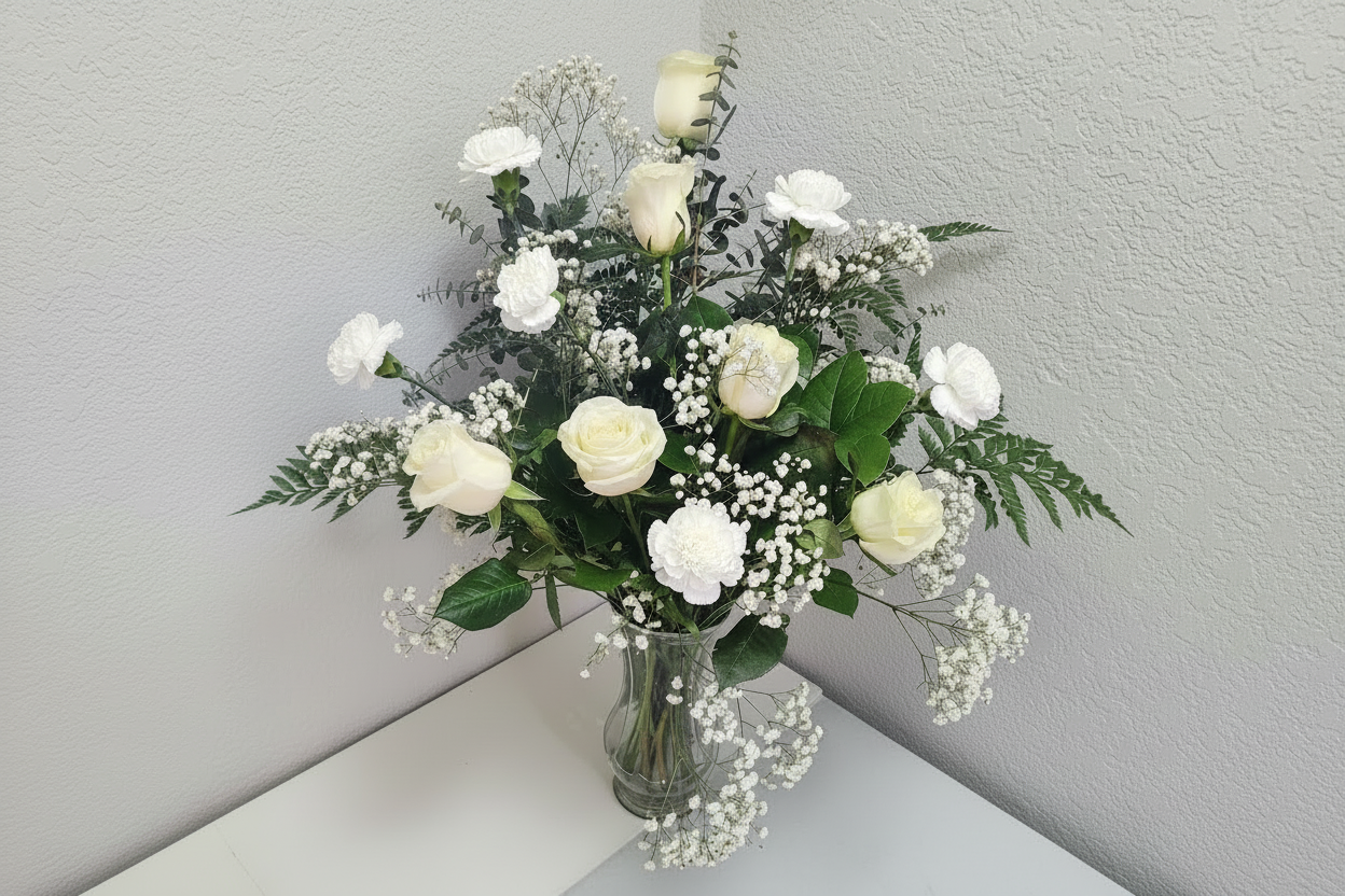 6 Premium Roses & 6 Carnations Arrangement – Elegant Fresh Flower Arrangement